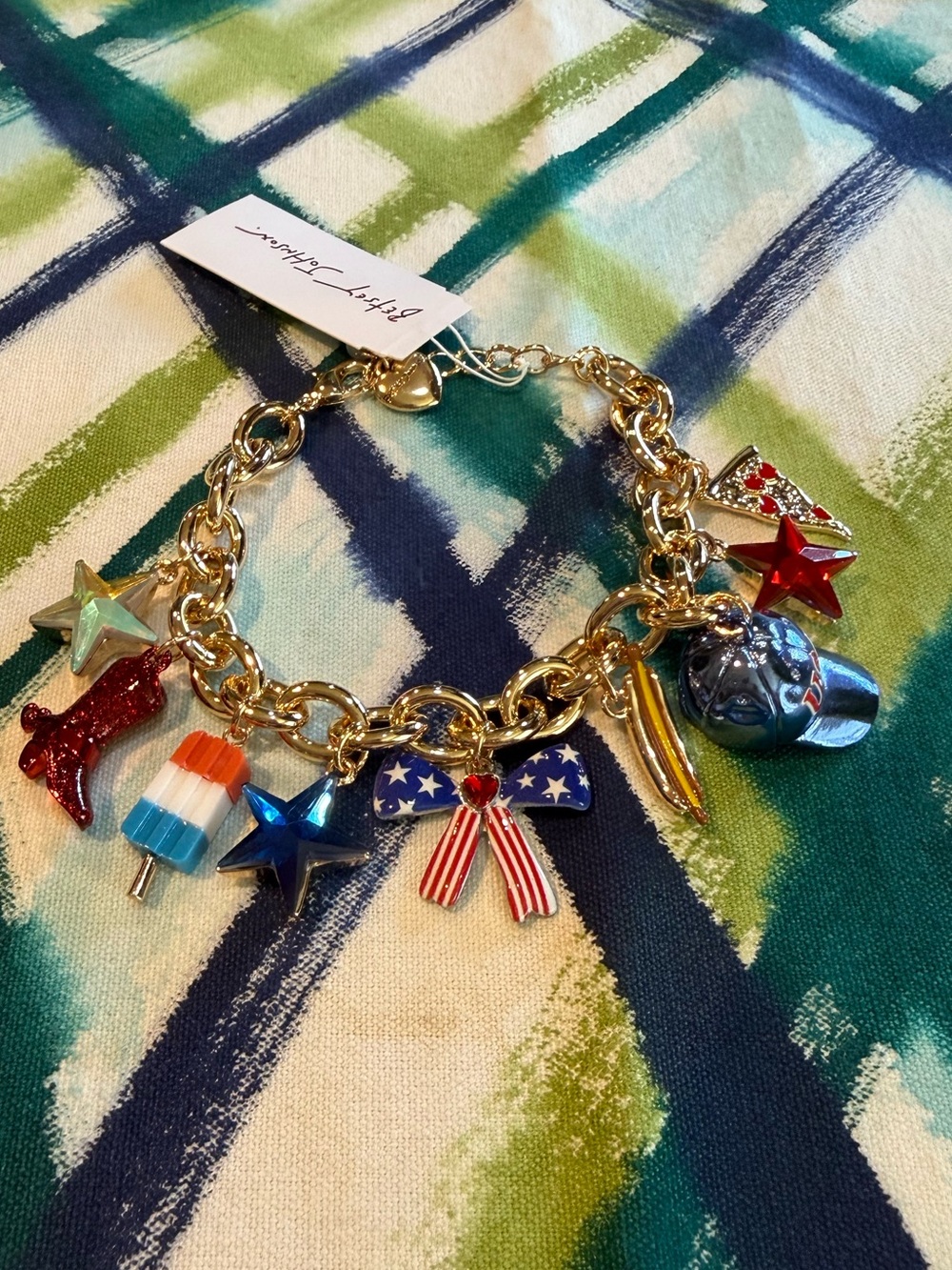 NEW BETSEY JOHNSON 4th Of July GOLD PLATED AMERICANA CHARM Bracelet 🇺🇸